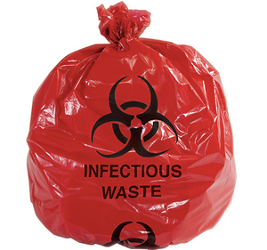 Infectious Waste Trash Liner - Red with "Infectious Waste" Print, 30 Gallon, 1.1 Mil. 250 PER CASE