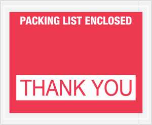 4 1/2 x 5 1/2" Red "Packing List Enclosed - Thank You" Envelopes 1000 PER CASE